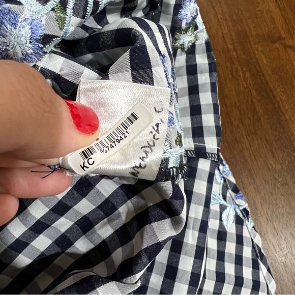 Pearl Lela Rose Poplin Flutter Sleeve Floral Gingham Top Size XS - Picture 5 of 7